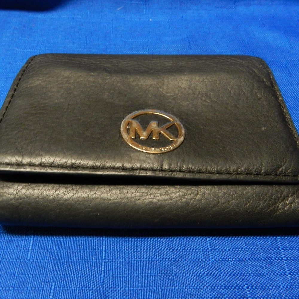 Michael Kors MK signature logo 6-inch trifold snap close wallet, black leather